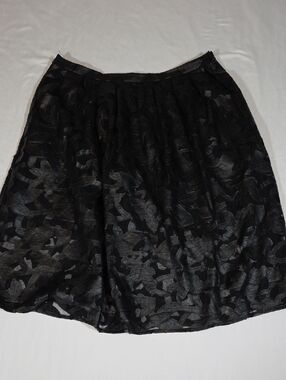Michael Kors Black Skirt Mesh Faux Leather Lined Flower Pattern Sz 14 W/Pockets